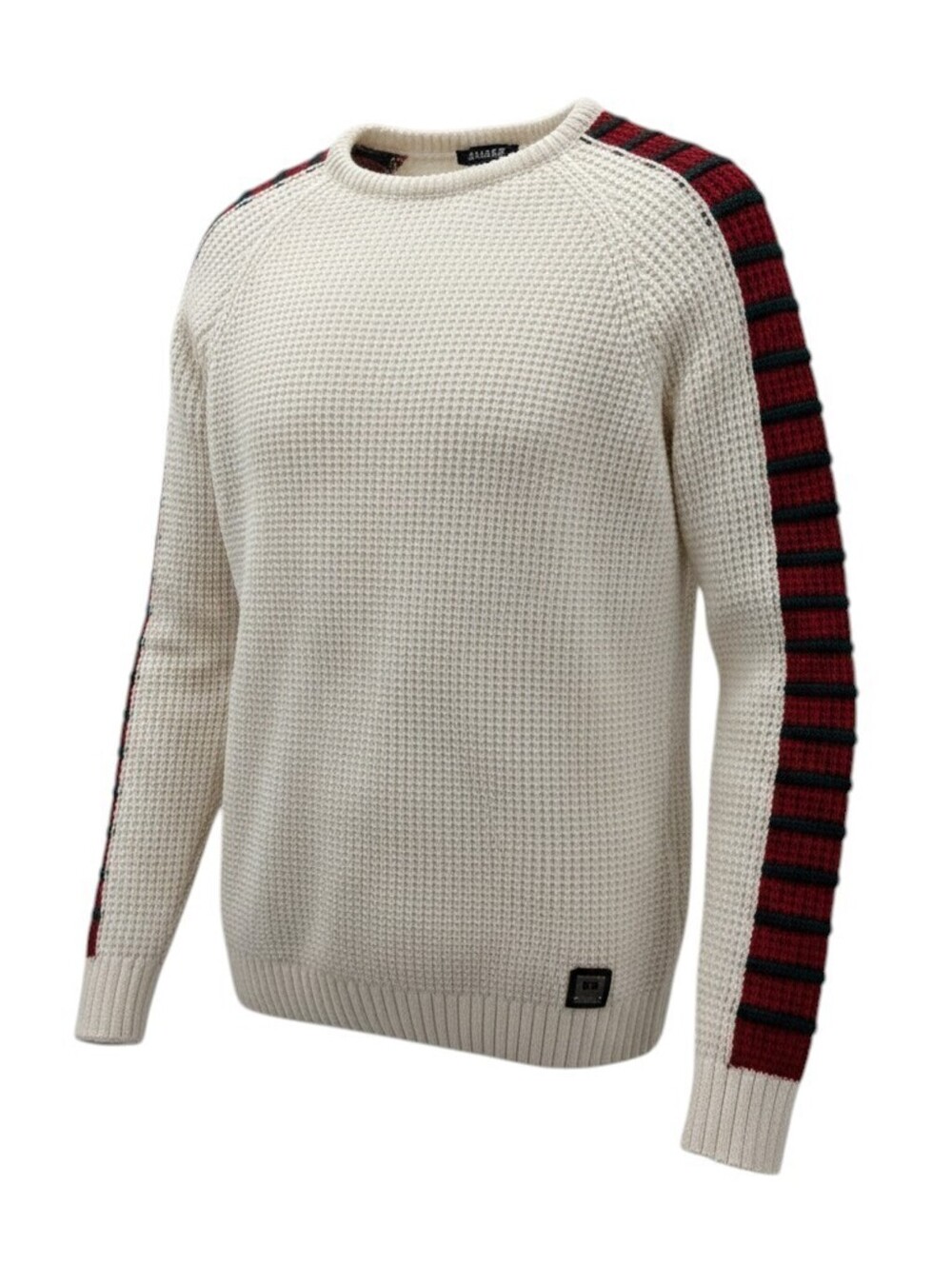 Barabas Heavy Knit Crew Neck Sweater Cream Red/Green Stripe Size Small See Desc.